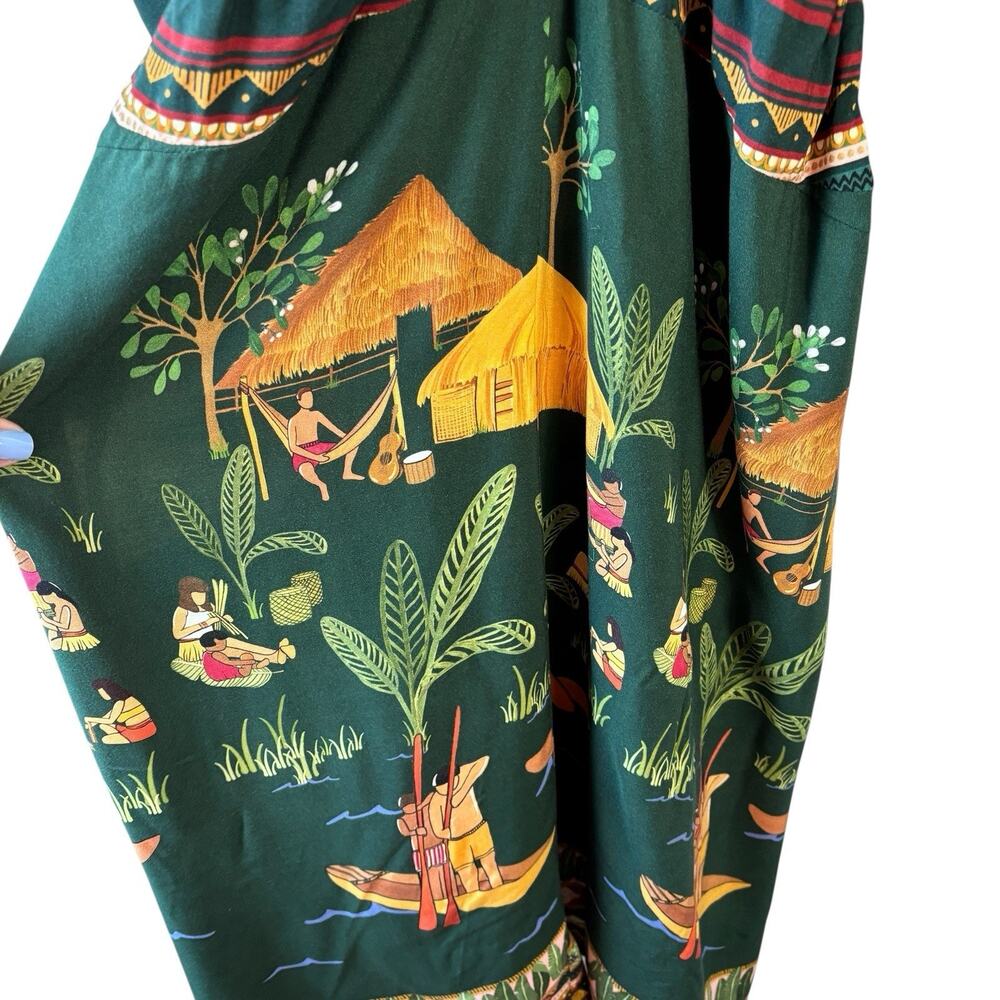 Farm‎ Rio Womens Dress Green Medium Yawanawa Indigenous Hut Print Rare Viscose - Picture 8 of 15